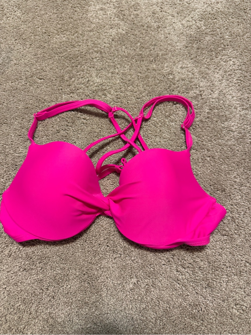 Women's Hot Pink Strappy Push-Up Swim Top